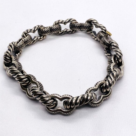 David Yurman Sterling Silver 925 18K 750 Texture Bracelet 9" - Picture 12 of 15